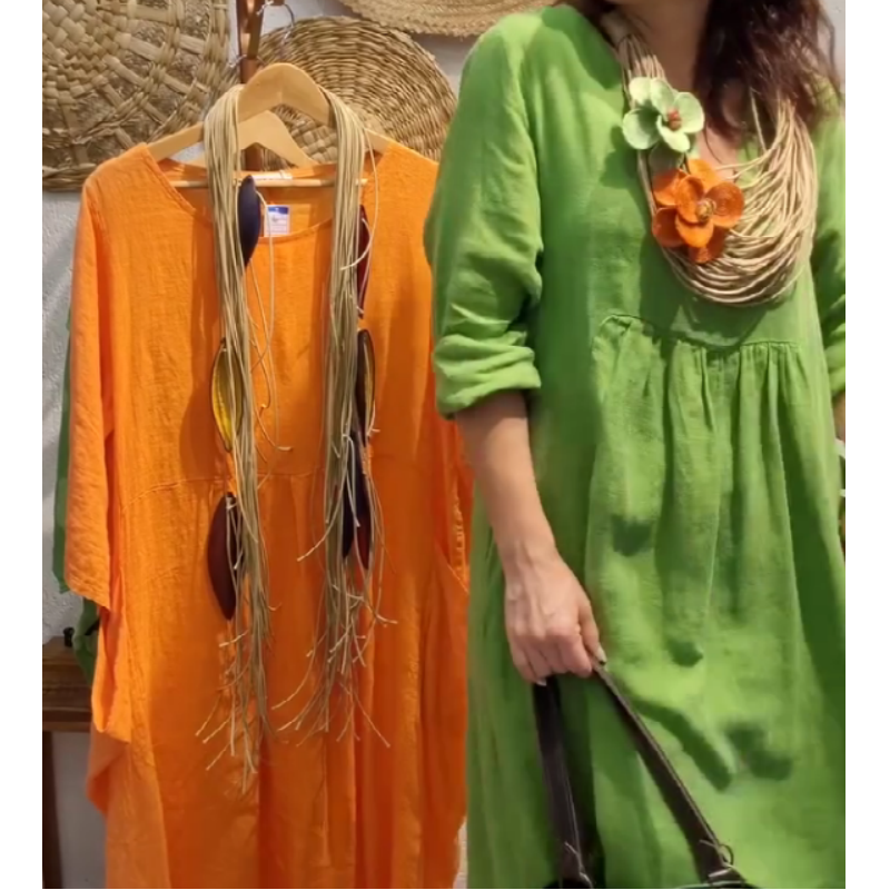 💖Vânzare limitată 20% REDUCERE💖Rochie boho de in, casual, cu mâneci lungi