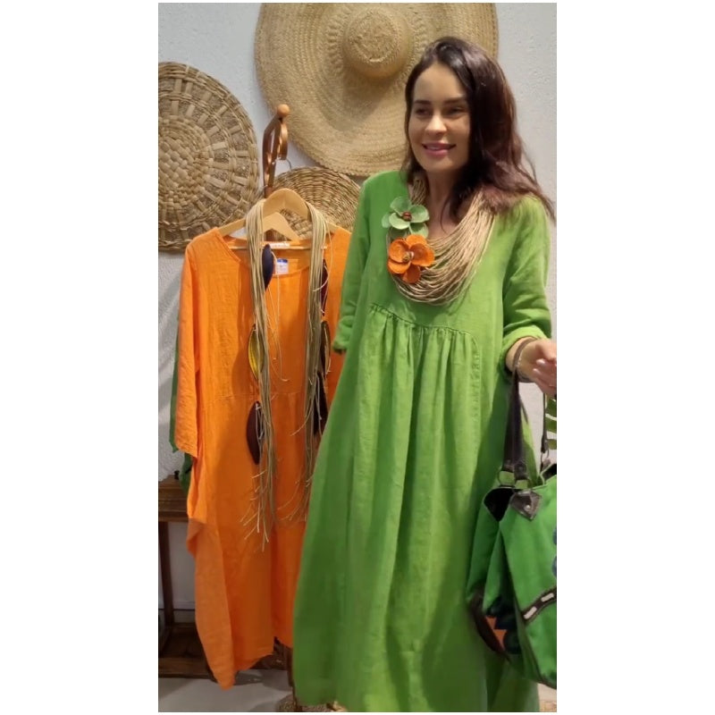 💖Vânzare limitată 20% REDUCERE💖Rochie boho de in, casual, cu mâneci lungi