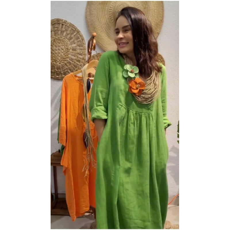 💖Vânzare limitată 20% REDUCERE💖Rochie boho de in, casual, cu mâneci lungi