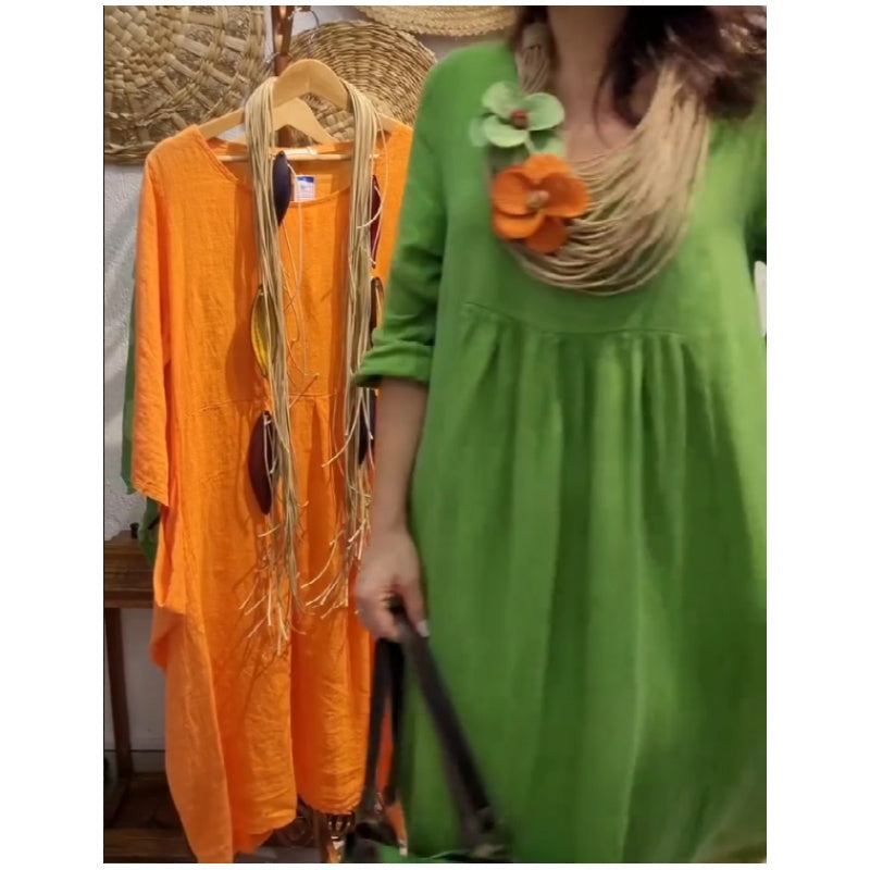 💖Vânzare limitată 20% REDUCERE💖Rochie boho de in, casual, cu mâneci lungi