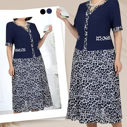 Damska elegancka imitacyjna dwuczęściowa sukienka z kwiatowym wzorem