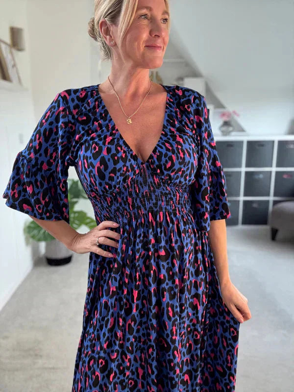 💥🔥Rochie cu falduri cu model leopard