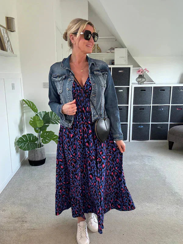 💥🔥Rochie cu falduri cu model leopard