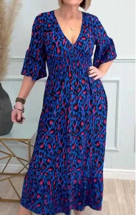 💥🔥Rochie cu falduri cu model leopard