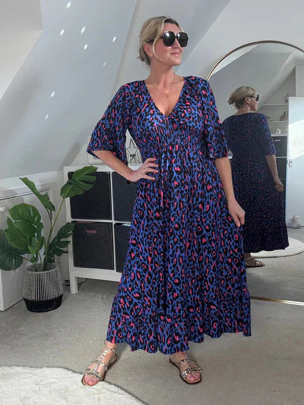 💥🔥Rochie cu falduri cu model leopard