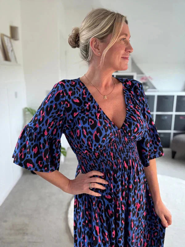💥🔥Rochie cu falduri cu model leopard