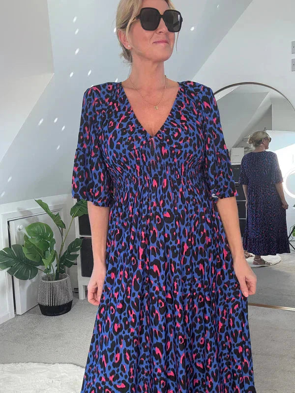 💥🔥Rochie cu falduri cu model leopard