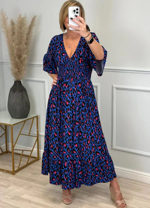 💥🔥Rochie cu falduri cu model leopard
