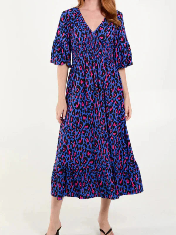💥🔥Rochie cu falduri cu model leopard