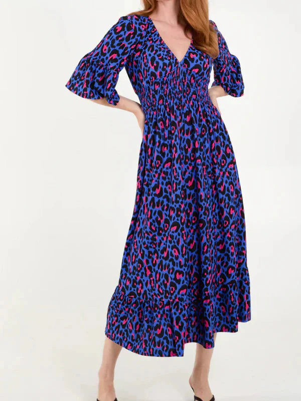 💥🔥Rochie cu falduri cu model leopard