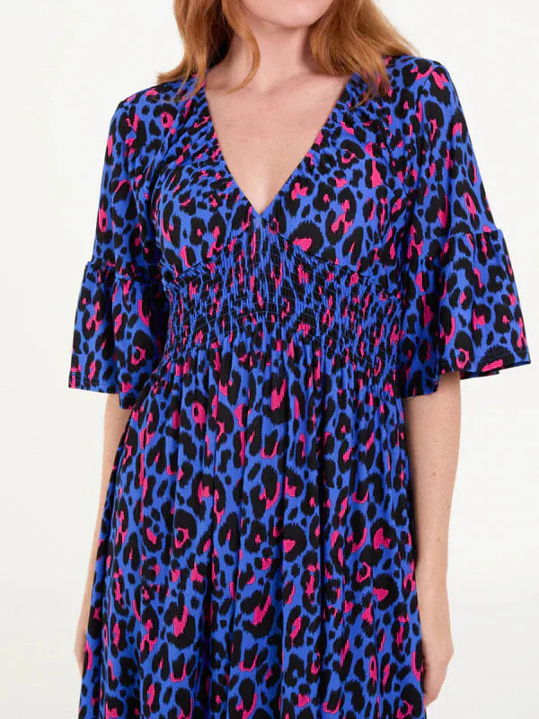 💥🔥Rochie cu falduri cu model leopard