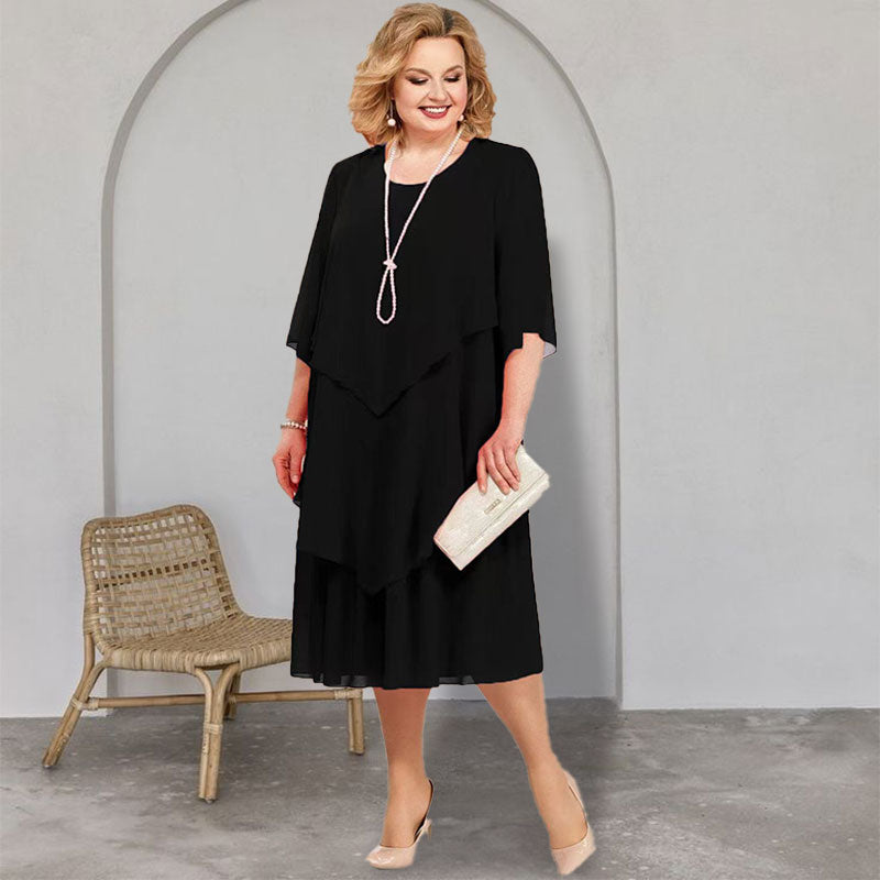 💖Plus Dimensiune stratificat Midi rochie