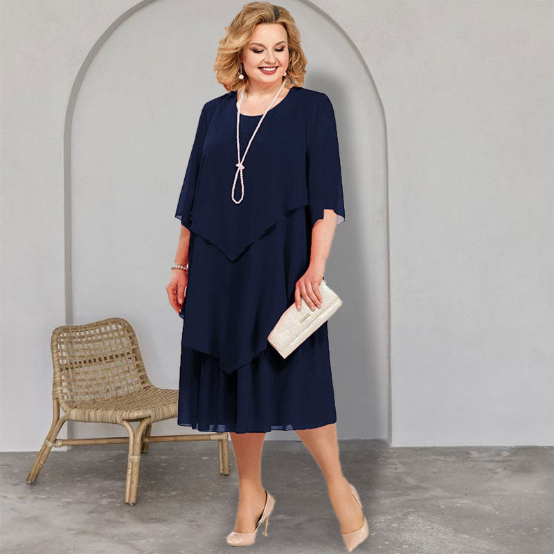 💖Plus Dimensiune stratificat Midi rochie
