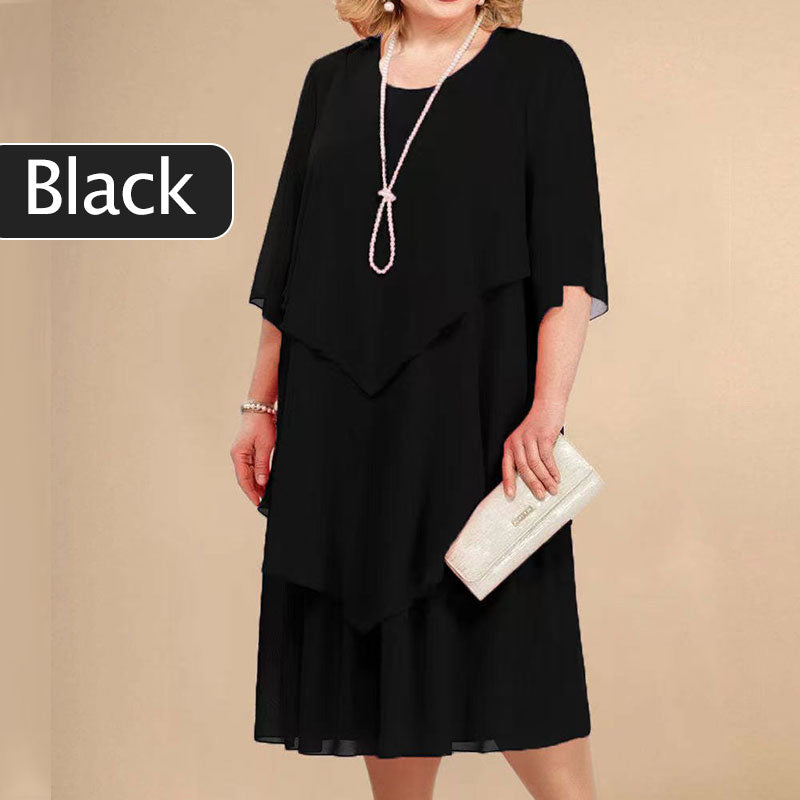 💖Plus Dimensiune stratificat Midi rochie