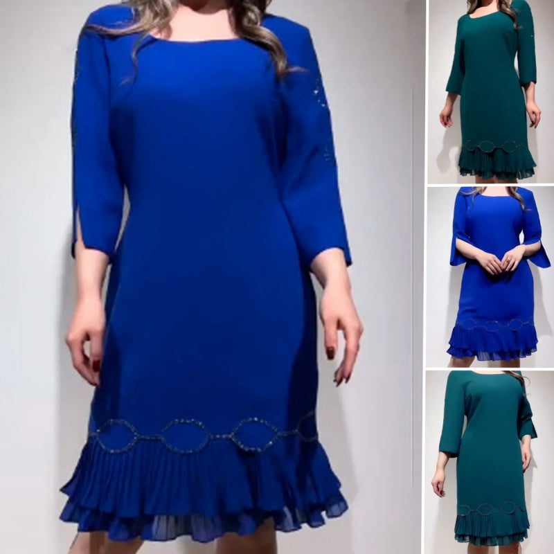💝Rochie elegantă cu decolteu rotund și tiv cu volane