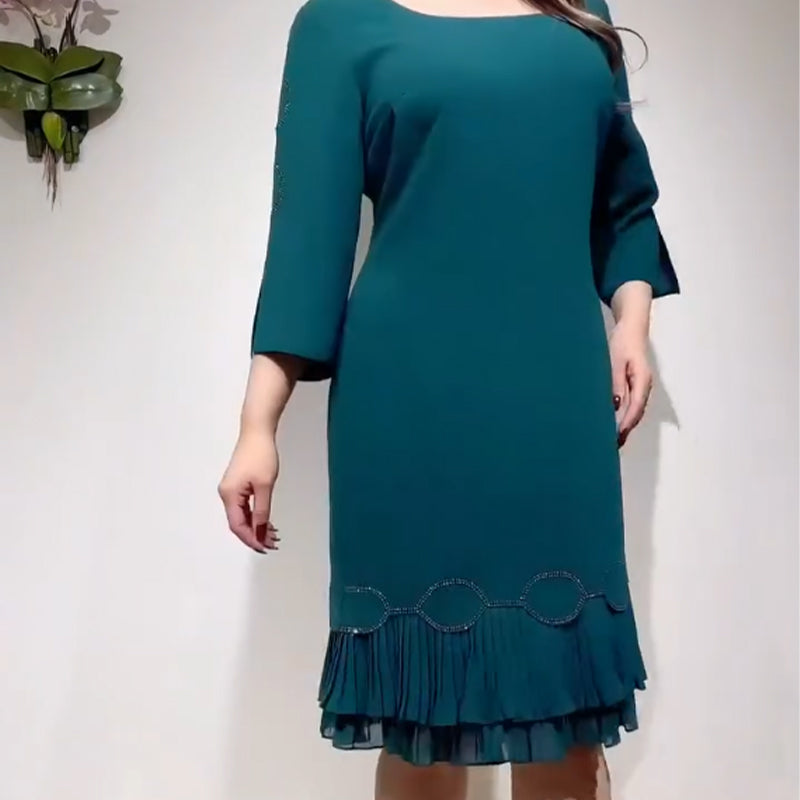 💝Rochie elegantă cu decolteu rotund și tiv cu volane
