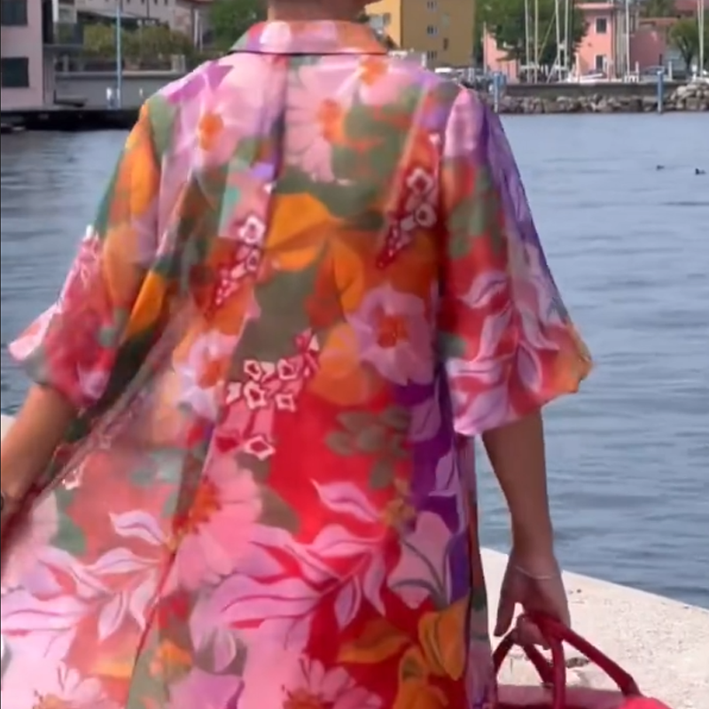 Rochie roșie din șifon cu imprimeu floral