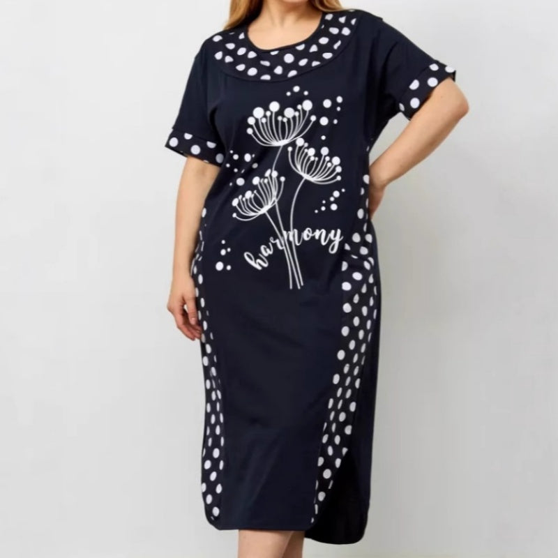 Letnie luźne sukienki damskie z krótkim rękawem i nadrukiem w kształcie litery A