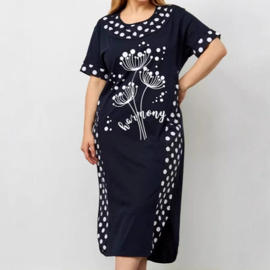 Letnie luźne sukienki damskie z krótkim rękawem i nadrukiem w kształcie litery A