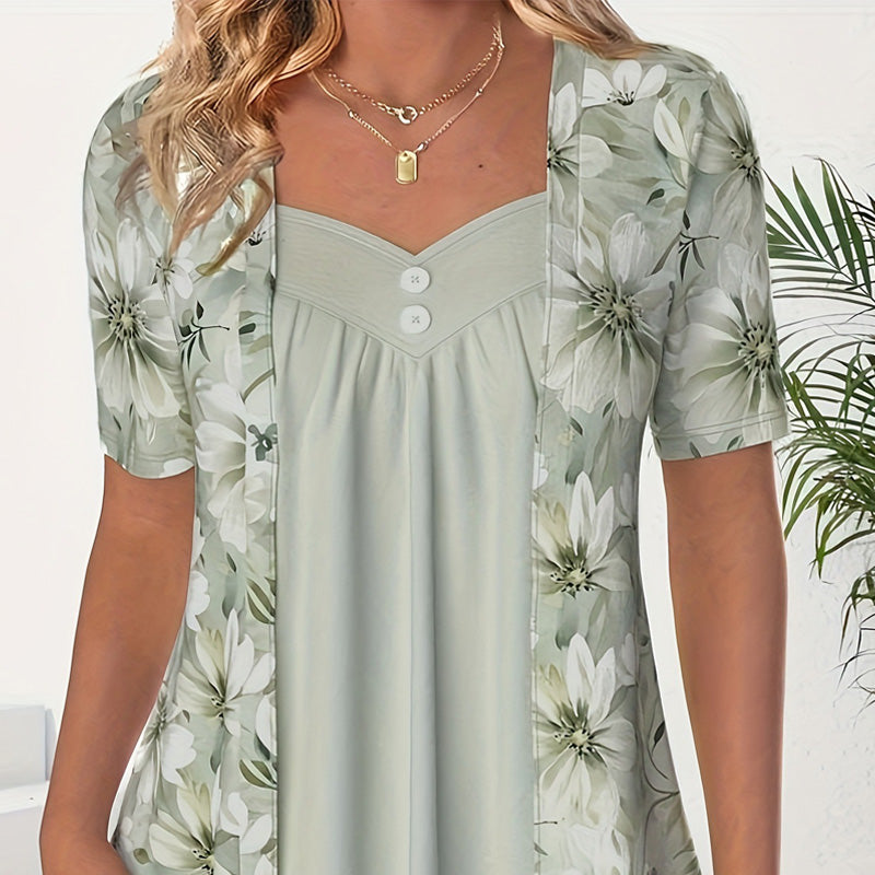 👚Damski patchworkowy top w nieregularne kwiaty✨