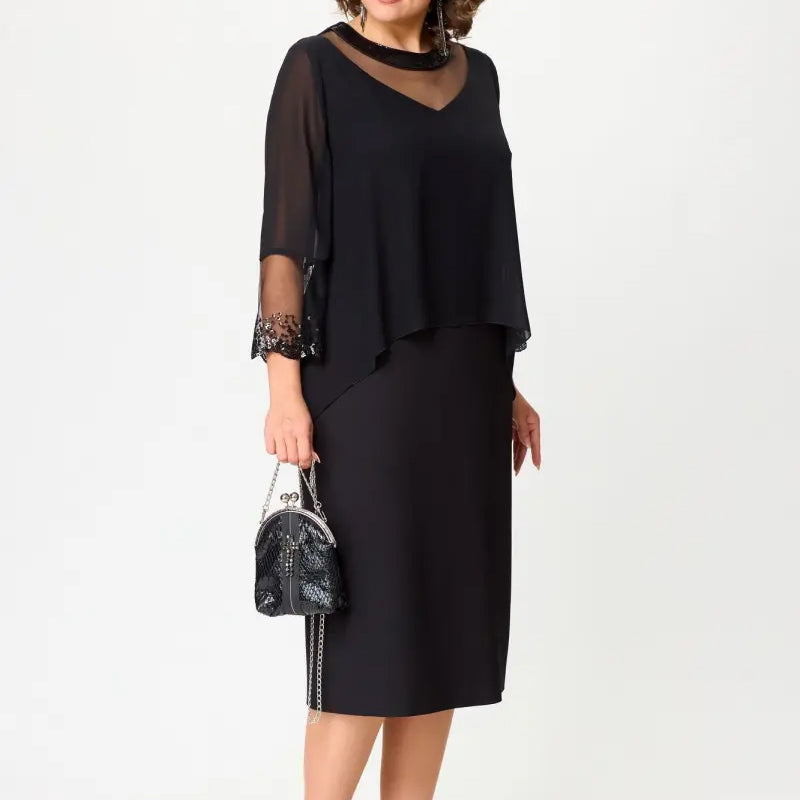 💖Rochii elegante negre cu mânecă 3/4 pentru femei