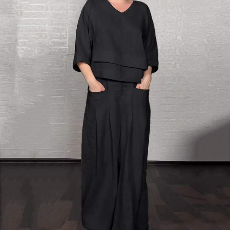 Nieregularny dół Bawełniany lniany zestaw dwuczęściowy z krótkim rękawem