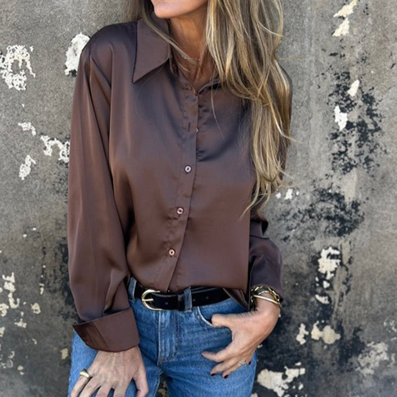 🎊 Letnie nowości🎊 Elegancka satynowa koszula z długim rękawem