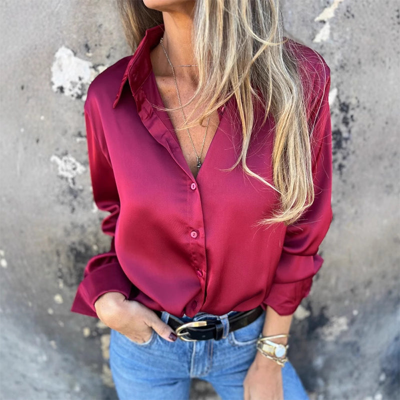 🎊 Letnie nowości🎊 Elegancka satynowa koszula z długim rękawem