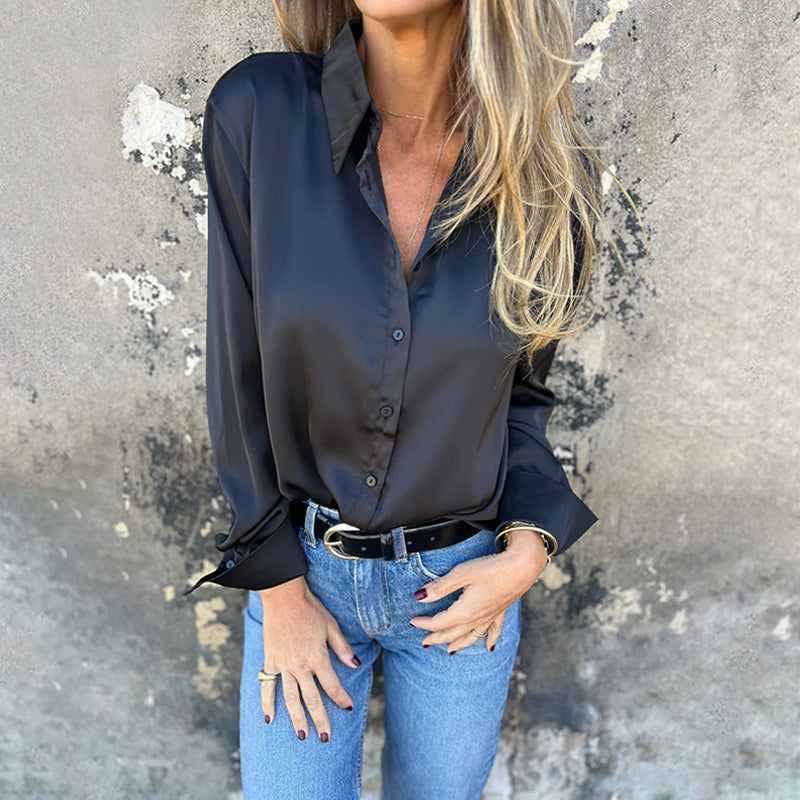 🎊 Letnie nowości🎊 Elegancka satynowa koszula z długim rękawem