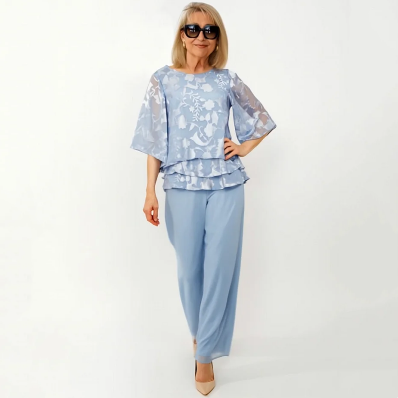 Eleganckie damskie topy z wiązaniem i szerokie spodnie w komplecie