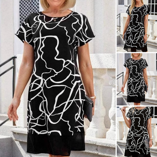 🎁🌸Rochie cu mânecă scurtă și decolteu rotund