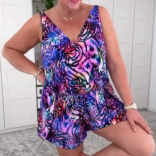 💝 2025 Bezrękawnikowy kostium kąpielowy z nadrukiem i dekoltem w serek