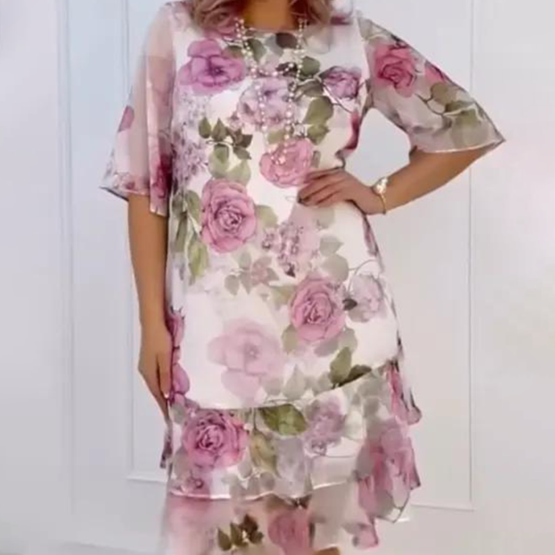 🌺Różowa sukienka z szyfonu z falbankami