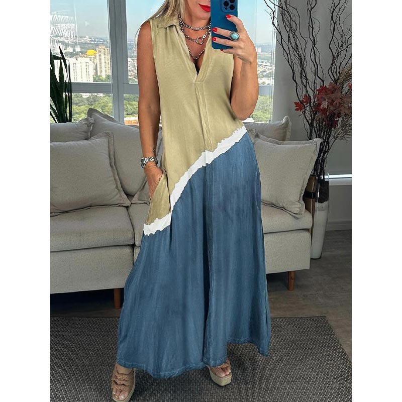 Rochie de damă fără mâneci, cu decolteu în V (și nod)