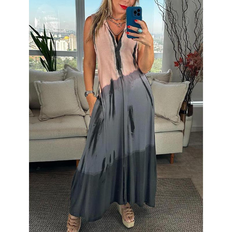 Rochie de damă fără mâneci, cu decolteu în V (și nod)