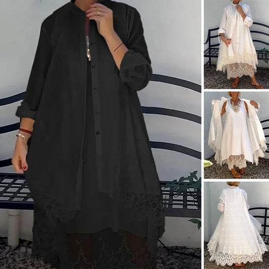 🌸🎗️Rochie fără mâneci și pulover din dantelă pentru femei