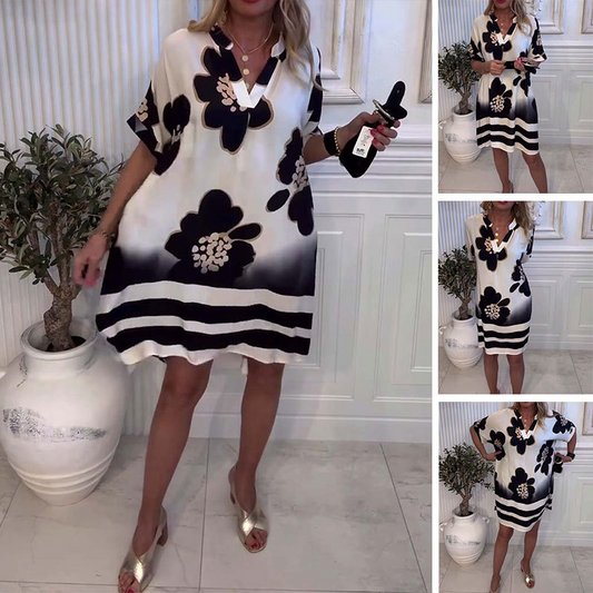 🌸😘Rochie lejeră de damă cu imprimeu și decolteu adânc în V🔥