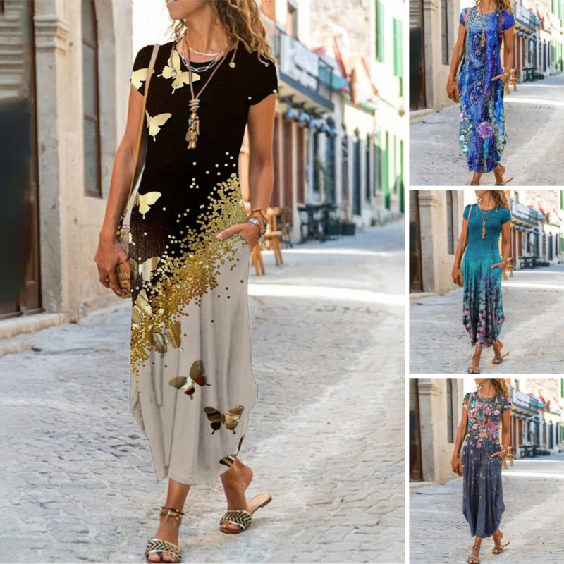 ✨Długie sukienki damskie z nadrukiem w postaci koszulek