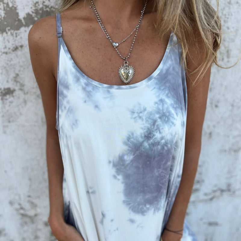 Sukienka damska tie-dye z nadrukiem i gradientem kolorów na ramiączkach typu spaghetti