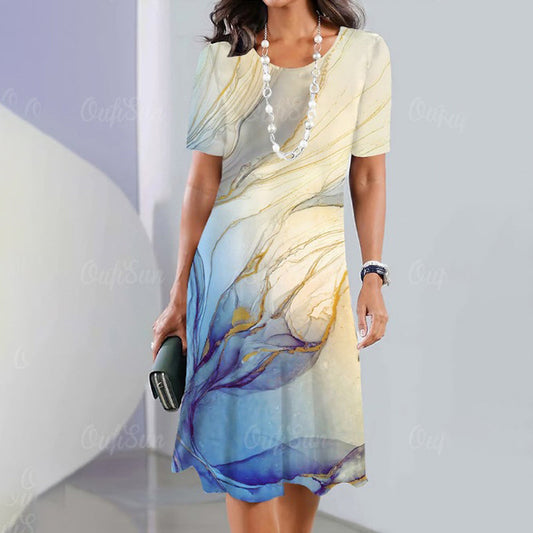 🌹Naszyjnik z różą gratis🌸Damska, uniwersalna, casualowa sukienka z nadrukiem