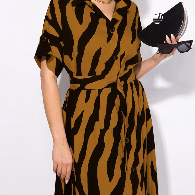 ✨🦓Rochie cu decolteu în V, dungi imprimate și talie