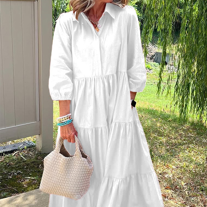 Damska luźna sukienka z klapami i długością do kostki