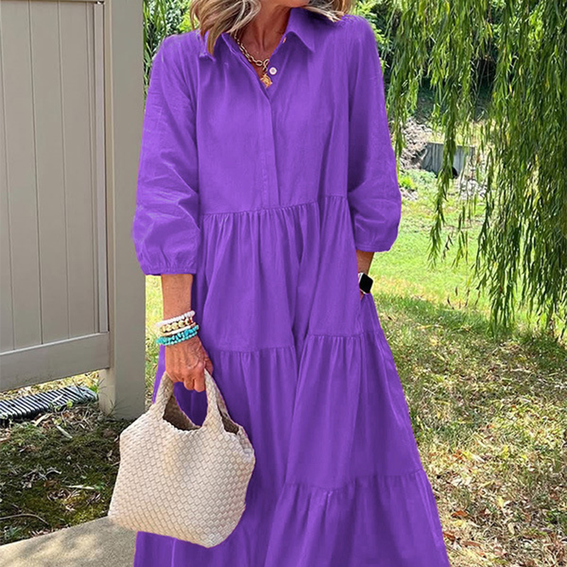 Damska luźna sukienka z klapami i długością do kostki