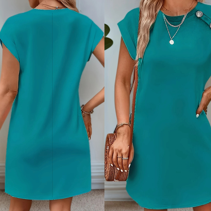 Jednolity kolor, okrągły dekolt, wyszczuplająca sukienka w kształcie litery A