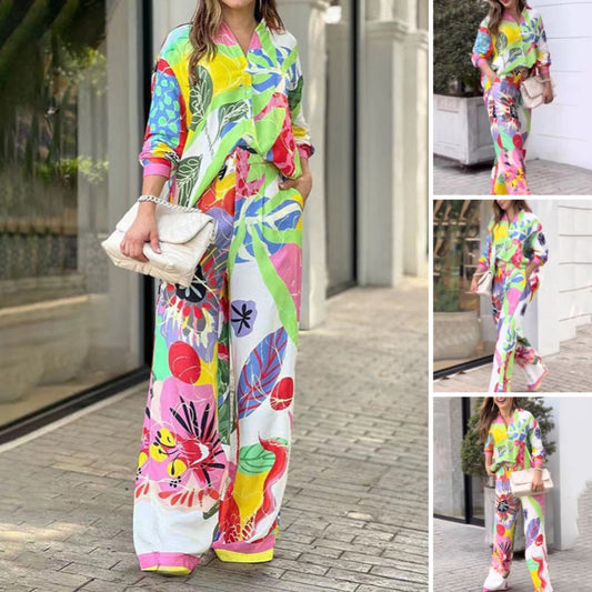 💖Dwuczęściowy komplet damski z swobodnym, żywym nadrukiem