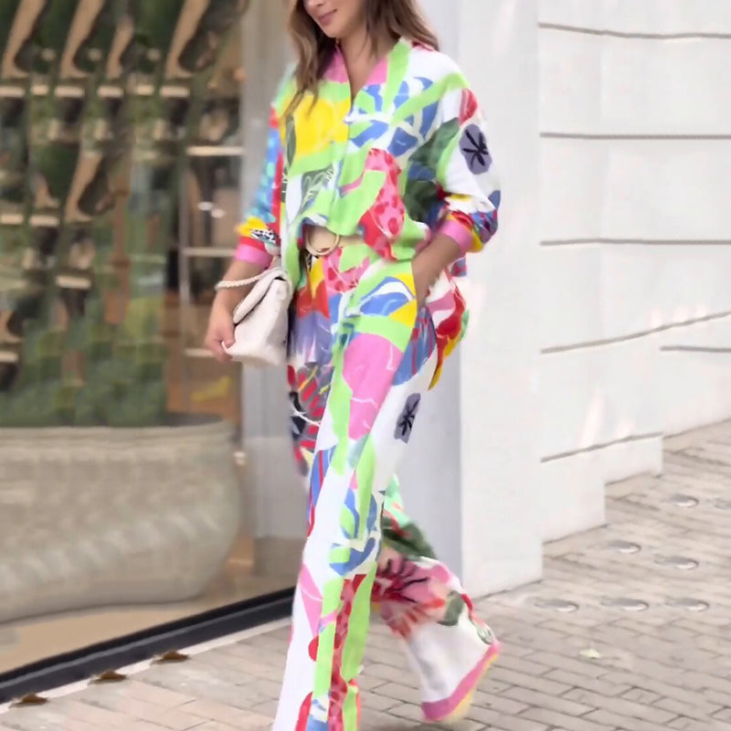 💖Dwuczęściowy komplet damski z swobodnym, żywym nadrukiem