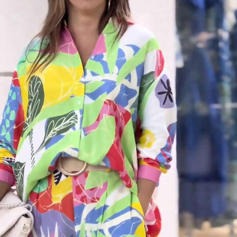 💖Dwuczęściowy komplet damski z swobodnym, żywym nadrukiem