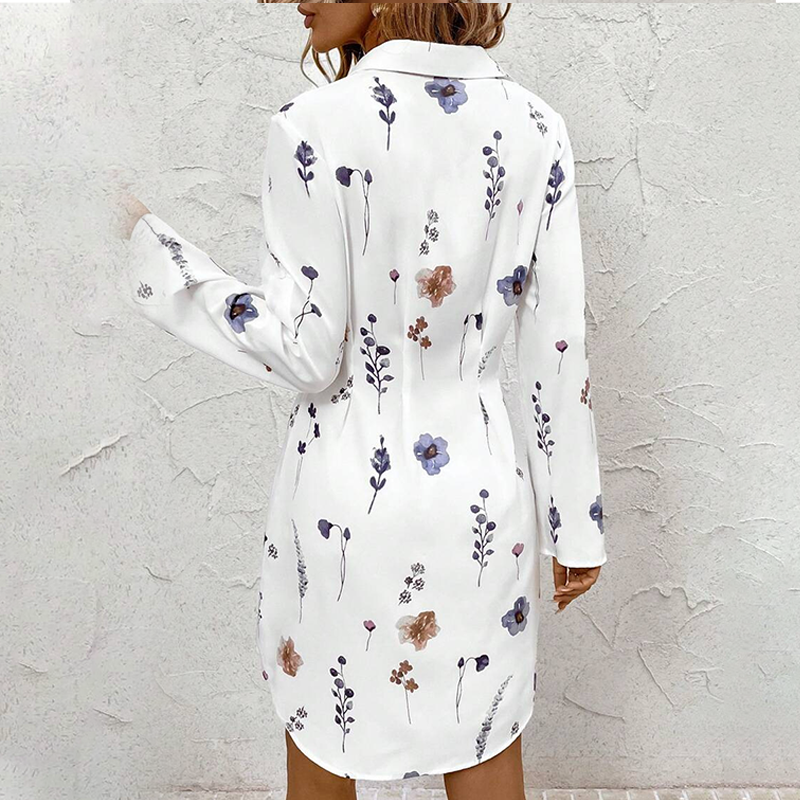 【S-XL】🌸Elegancka sukienka koszulowa z długim rękawem i nadrukiem kwiatowym w kształcie litery A