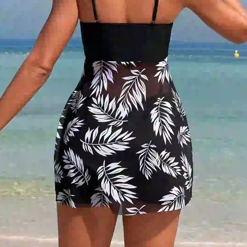 🌴👙Costum de baie din două piese pentru femei, cu imprimeu și pantaloni scurți cu bretele