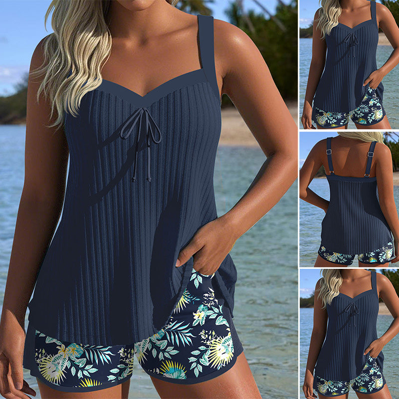 【S-3XL】👙Set de costum de baie cu imprimeu, top și pantaloni scurți